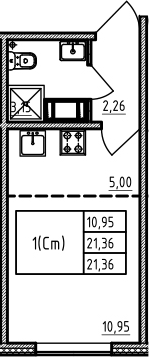 Студия 21 м<sup>2</sup> на 2 этаже Студия 21 м<sup>2</sup> на 2 этаже