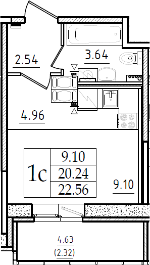 Студия 24 м<sup>2</sup> на 2 этаже Студия 24 м<sup>2</sup> на 2 этаже