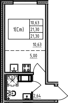 Студия 21 м<sup>2</sup> на 3 этаже Студия 21 м<sup>2</sup> на 3 этаже