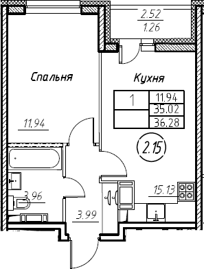 2-комнатная 37 м<sup>2</sup> на 3 этаже 2-комнатная 37 м<sup>2</sup> на 3 этаже
