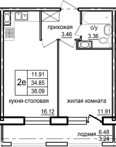 2-комнатная 41 м<sup>2</sup> на 9 этаже 2-комнатная 41 м<sup>2</sup> на 9 этаже