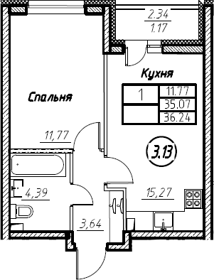 2-комнатная 37 м<sup>2</sup> на 2 этаже 2-комнатная 37 м<sup>2</sup> на 2 этаже