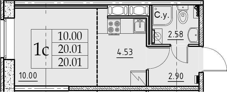 Студия 20 м<sup>2</sup> на 1 этаже Студия 20 м<sup>2</sup> на 1 этаже