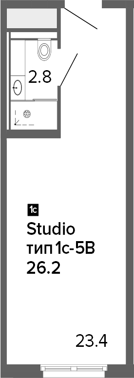 Студия 26 м<sup>2</sup> на 8 этаже Студия 26 м<sup>2</sup> на 8 этаже