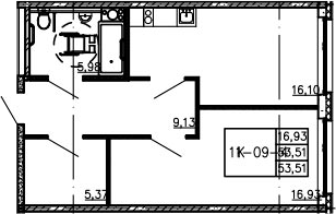 2-комнатная 53 м<sup>2</sup> на 4 этаже 2-комнатная 53 м<sup>2</sup> на 4 этаже