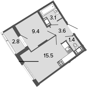 2-комнатная 35 м<sup>2</sup> на 11 этаже 2-комнатная 35 м<sup>2</sup> на 11 этаже