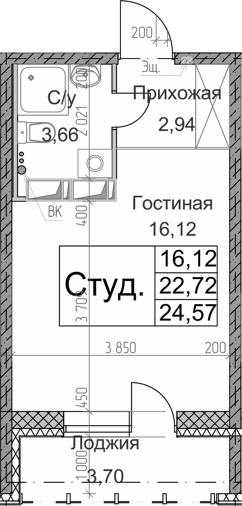 Студия 26 м<sup>2</sup> на 3 этаже Студия 26 м<sup>2</sup> на 3 этаже