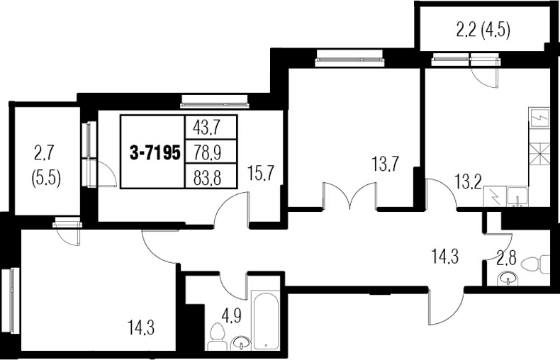 3-комнатная 88 м<sup>2</sup> на 19 этаже 3-комнатная 88 м<sup>2</sup> на 19 этаже