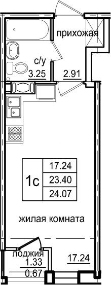 Студия 24 м<sup>2</sup> на 3 этаже Студия 24 м<sup>2</sup> на 3 этаже