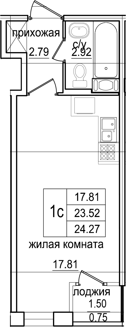 Студия 25 м<sup>2</sup> на 3 этаже Студия 25 м<sup>2</sup> на 3 этаже