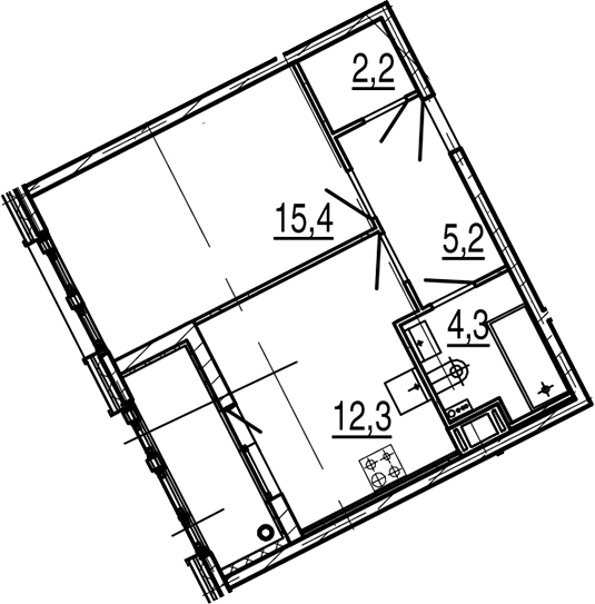 1-комнатная 43 м<sup>2</sup> на 5 этаже 1-комнатная 43 м<sup>2</sup> на 5 этаже