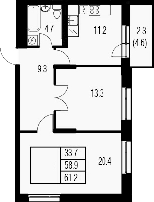 2-комнатная 63 м<sup>2</sup> на 5 этаже 2-комнатная 63 м<sup>2</sup> на 5 этаже