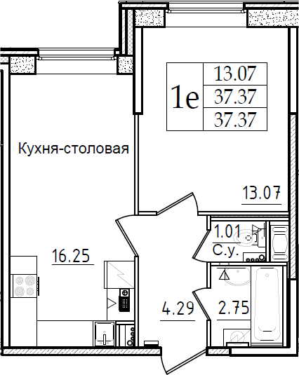 2-комнатная 37 м<sup>2</sup> на 1 этаже 2-комнатная 37 м<sup>2</sup> на 1 этаже