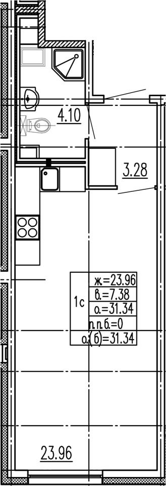 Студия 31 м<sup>2</sup> на 2 этаже Студия 31 м<sup>2</sup> на 2 этаже