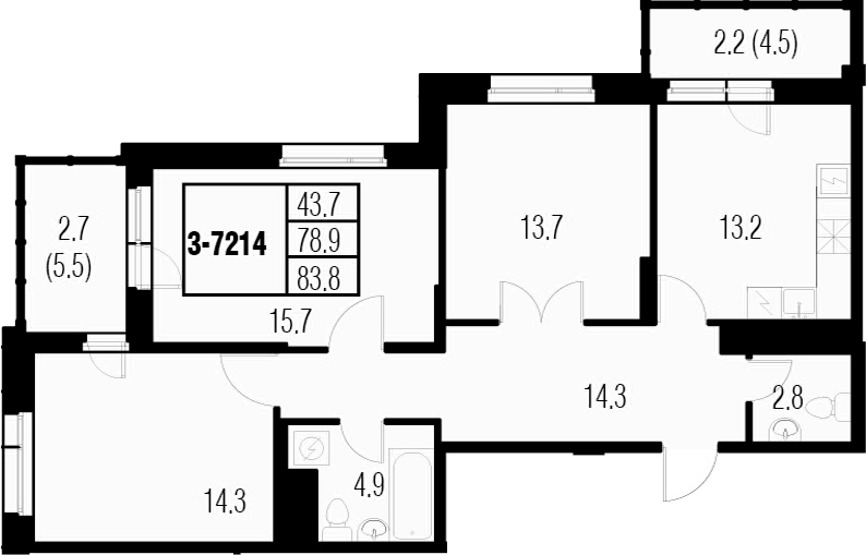 3-комнатная 88 м<sup>2</sup> на 21 этаже 3-комнатная 88 м<sup>2</sup> на 21 этаже