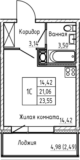 Студия 26 м<sup>2</sup> на 2 этаже Студия 26 м<sup>2</sup> на 2 этаже