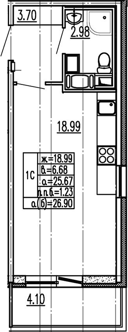 Студия 29 м<sup>2</sup> на 2 этаже Студия 29 м<sup>2</sup> на 2 этаже