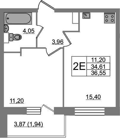 2-комнатная 38 м<sup>2</sup> на 2 этаже 2-комнатная 38 м<sup>2</sup> на 2 этаже