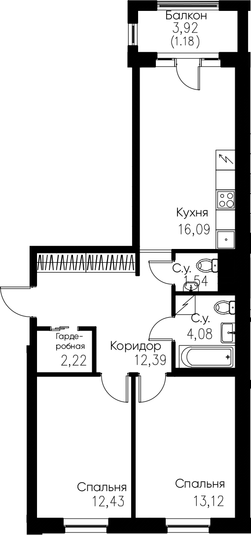 3-комнатная 65 м<sup>2</sup> на 3 этаже 3-комнатная 65 м<sup>2</sup> на 3 этаже
